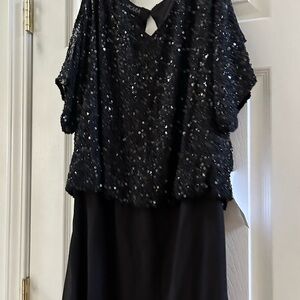 Jkara Black Gown Sequin Top size 16 NWT